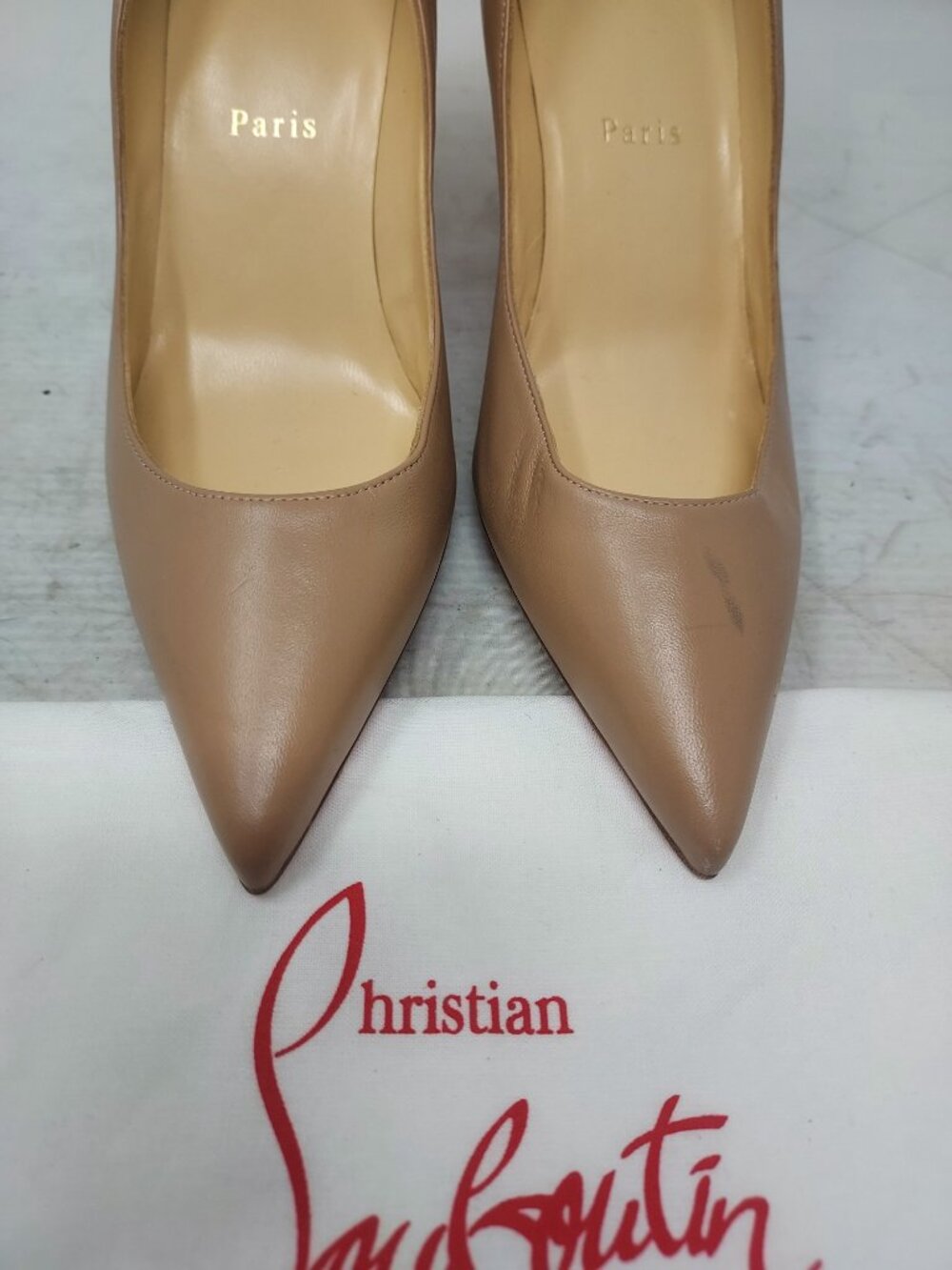 Christian Louboutin Apostrophy Nude Leather Pumps - Picture 9 of 11